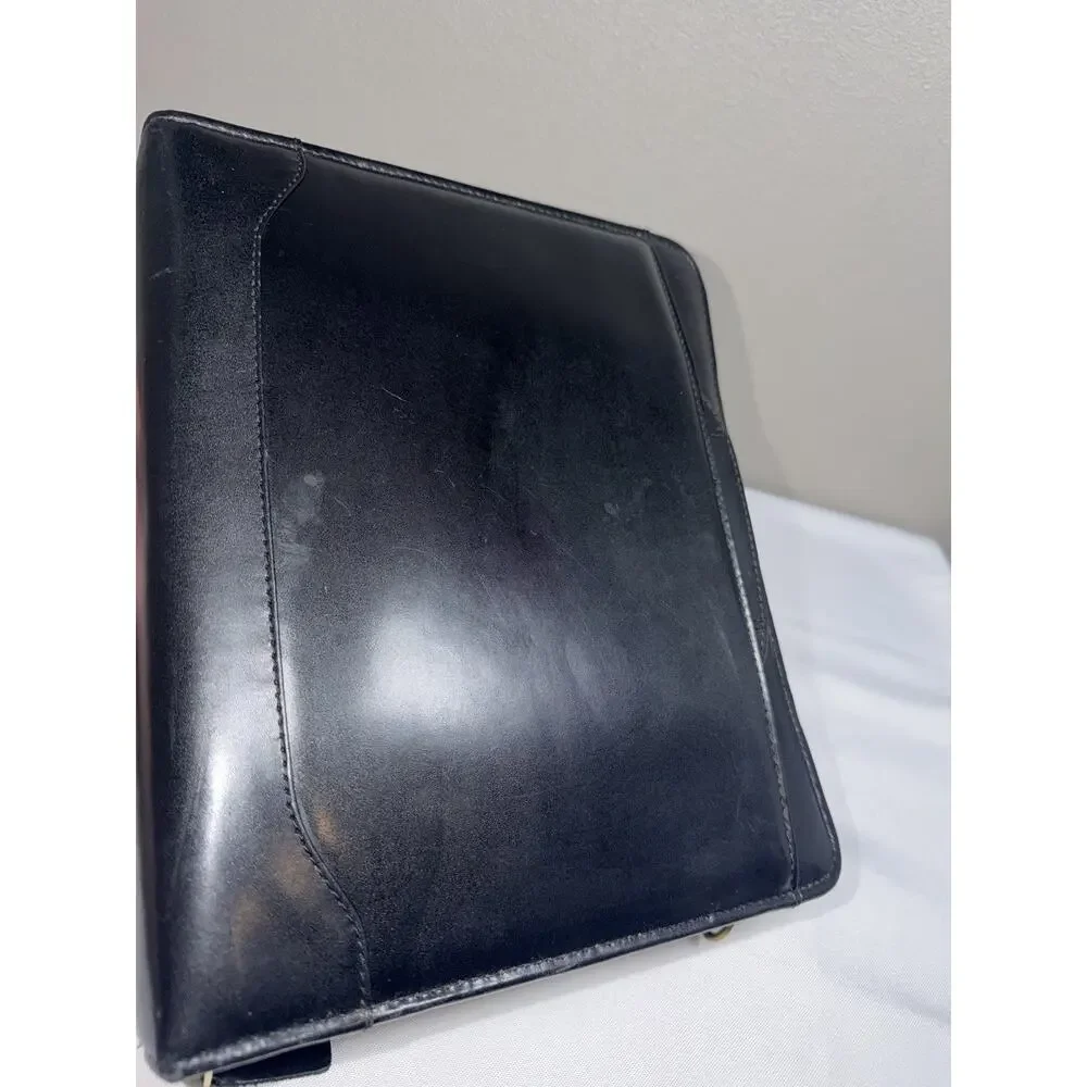 Franklin Covey Binder Planner Black Leather Zip Around W/ Handles & Strap Vtg